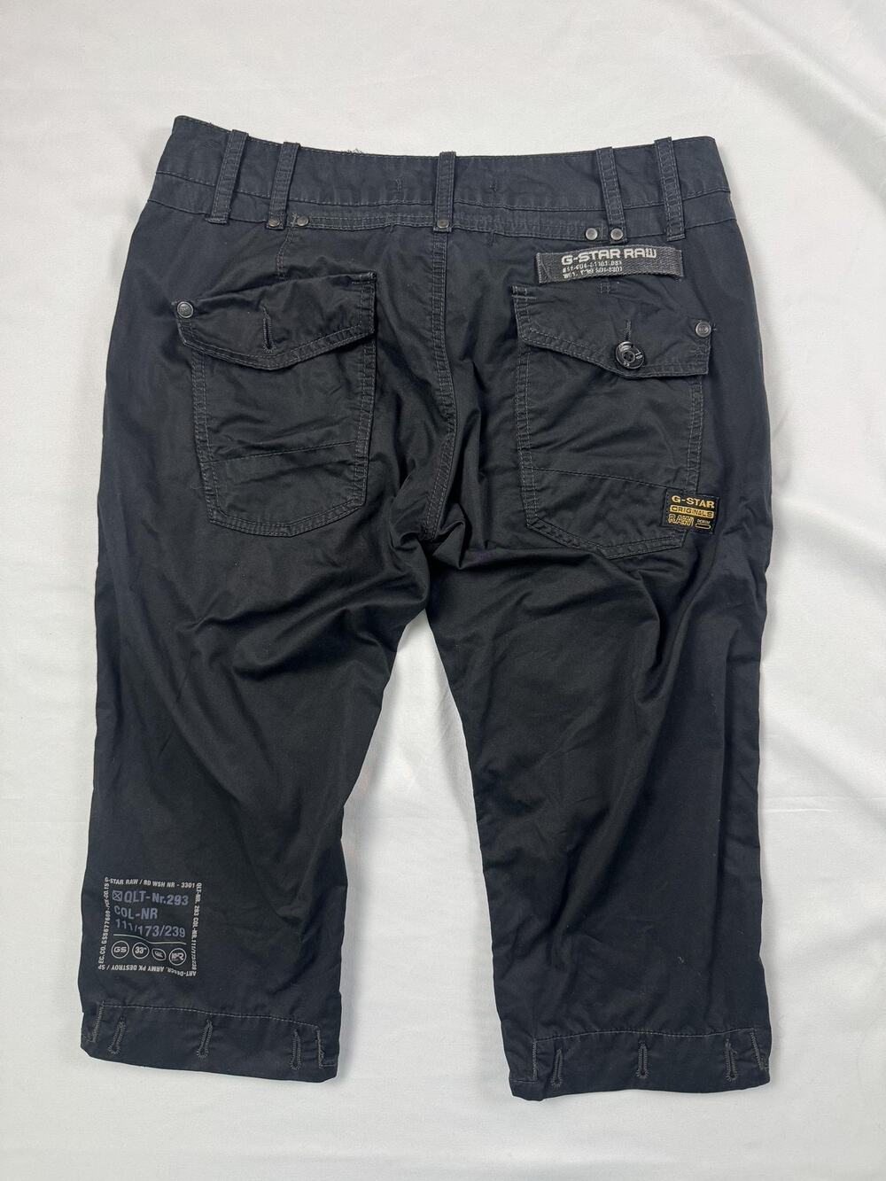 G-Star RAW Pants Womens 26 Black Cargo Capri Cropped Raw Denim 3301 Utility y2k